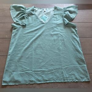 AIFER Green Ruffle Sleeve Top XL